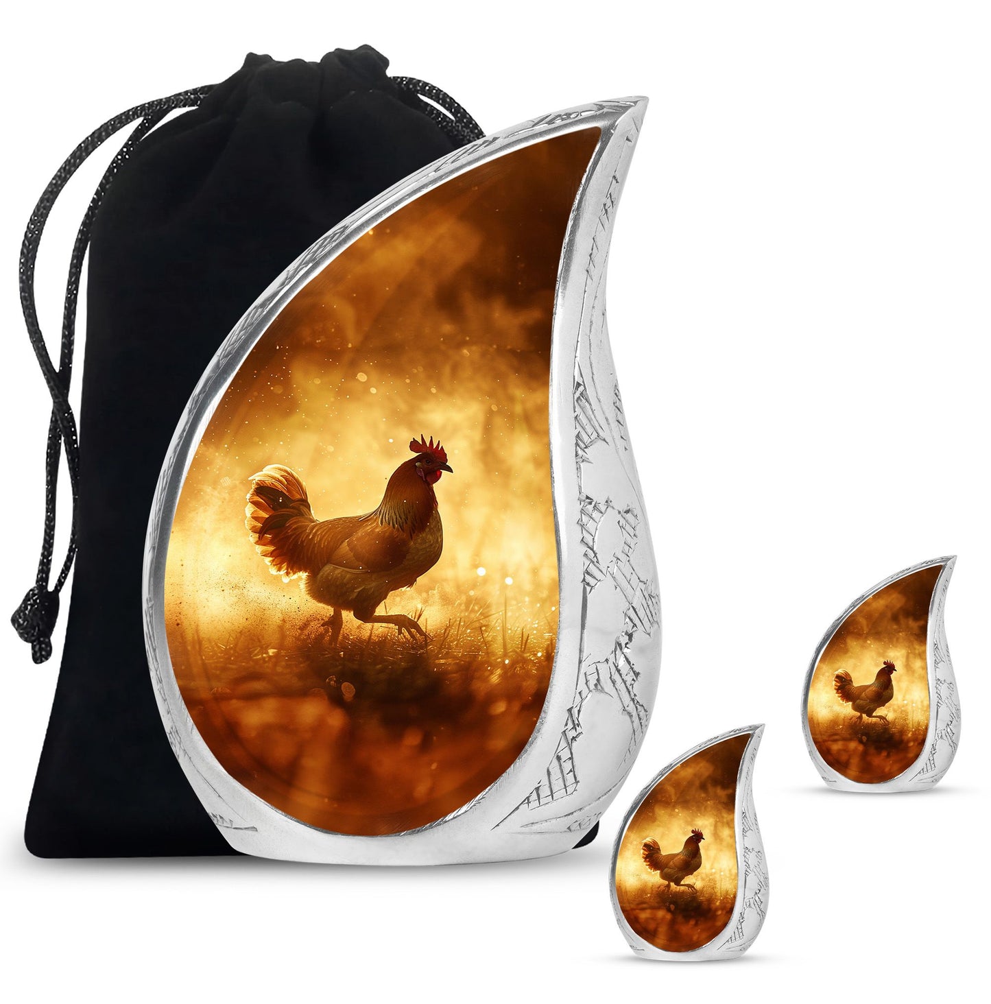 Chicken Theme Large Urn With 2 Keepsake Urn