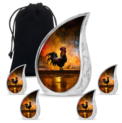 Chicken Theme Large Urn With 4 Keepsake Urn
