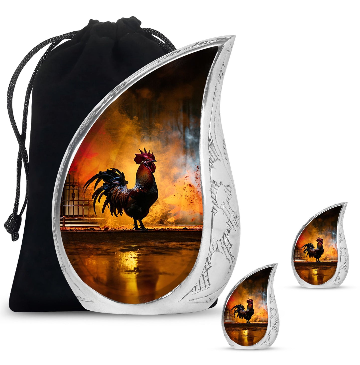 Chicken Theme Large Urn With 2 Keepsake Urn