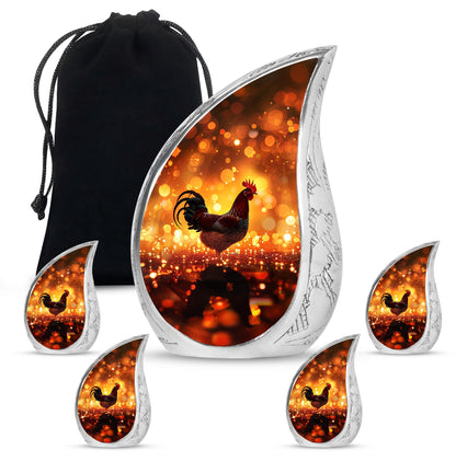 Chicken Theme Large Urn With 4 Keepsake Urn