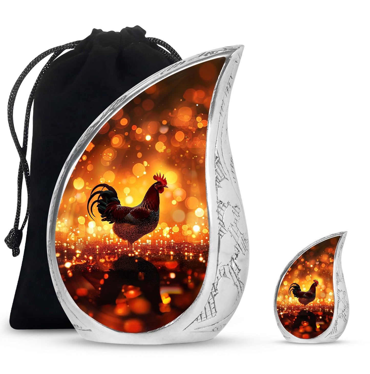 Chicken Theme Large Urn With 1 Keepsake Urn