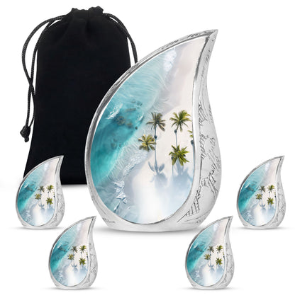 Beach Theme Large Urn With 4 Keepsake Urn