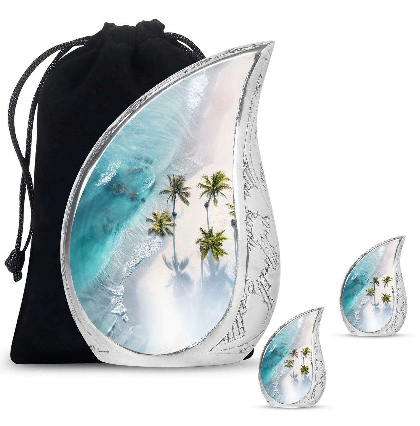 Beach Theme Large Urn With 2 Keepsake Urn