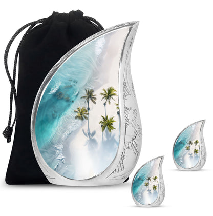 Beach Theme Large Urn With 2 Keepsake Urn