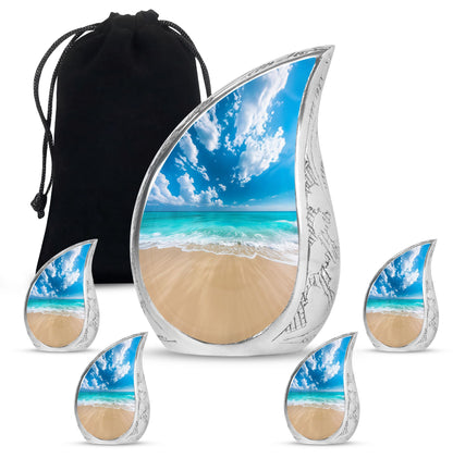 Beach Theme Large Urn With 4 Keepsake Urn