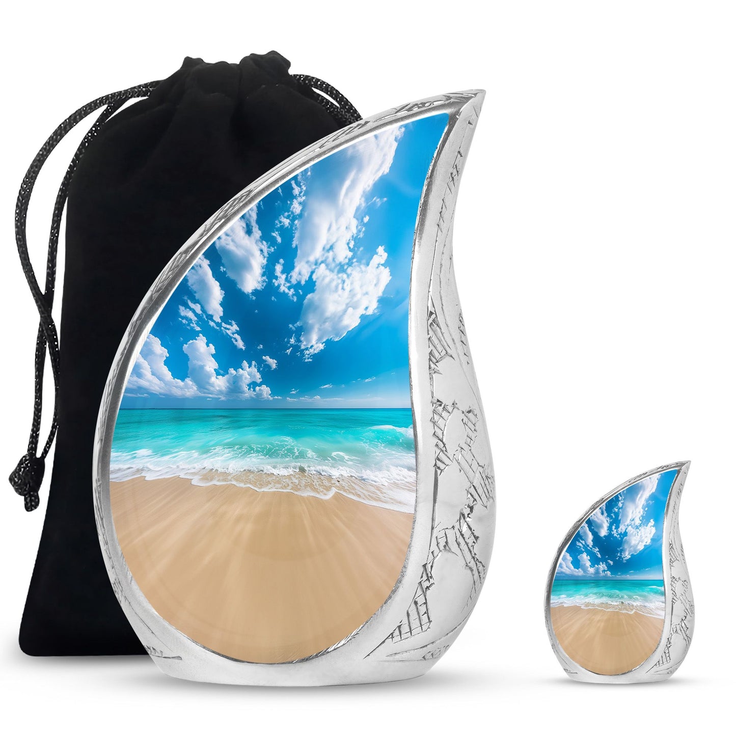 Beach Theme Large Urn With 1 Keepsake Urn