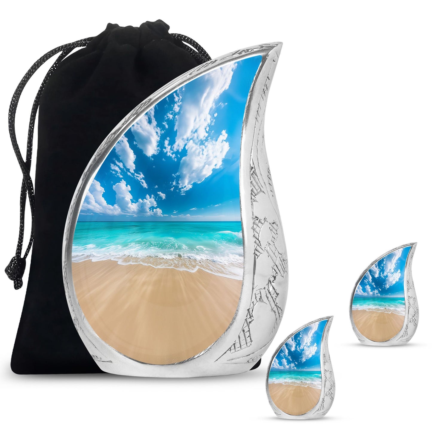 Beach Theme Large Urn With 2 Keepsake Urn