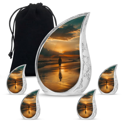 Beach Theme Large Urn With 4 Keepsake Urn