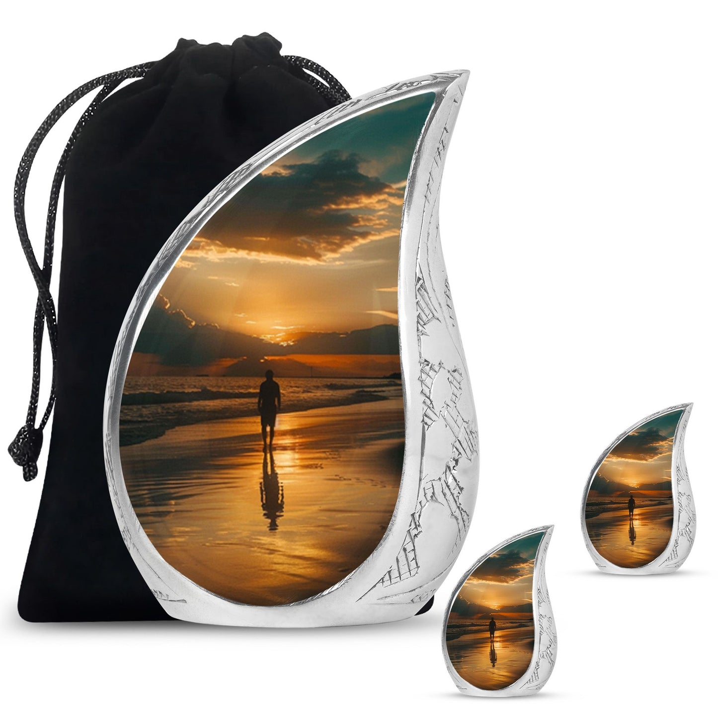 Beach Theme Large Urn With 2 Keepsake Urn