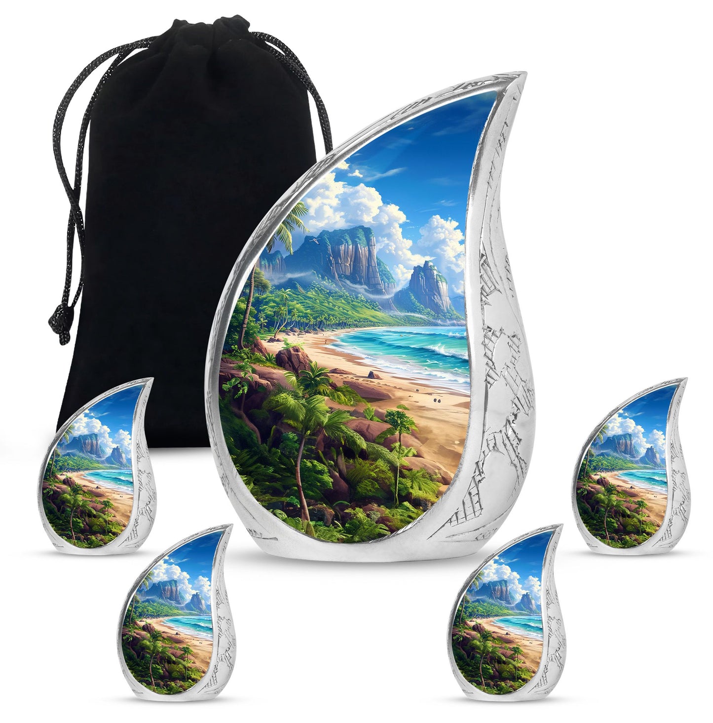 Beach Theme Large Urn With 4 Keepsake Urn