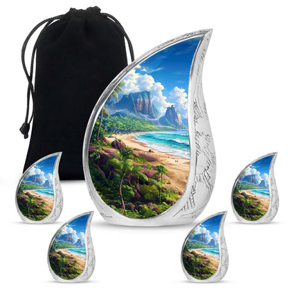 Beach Theme Large Urn With 4 Keepsake Urn