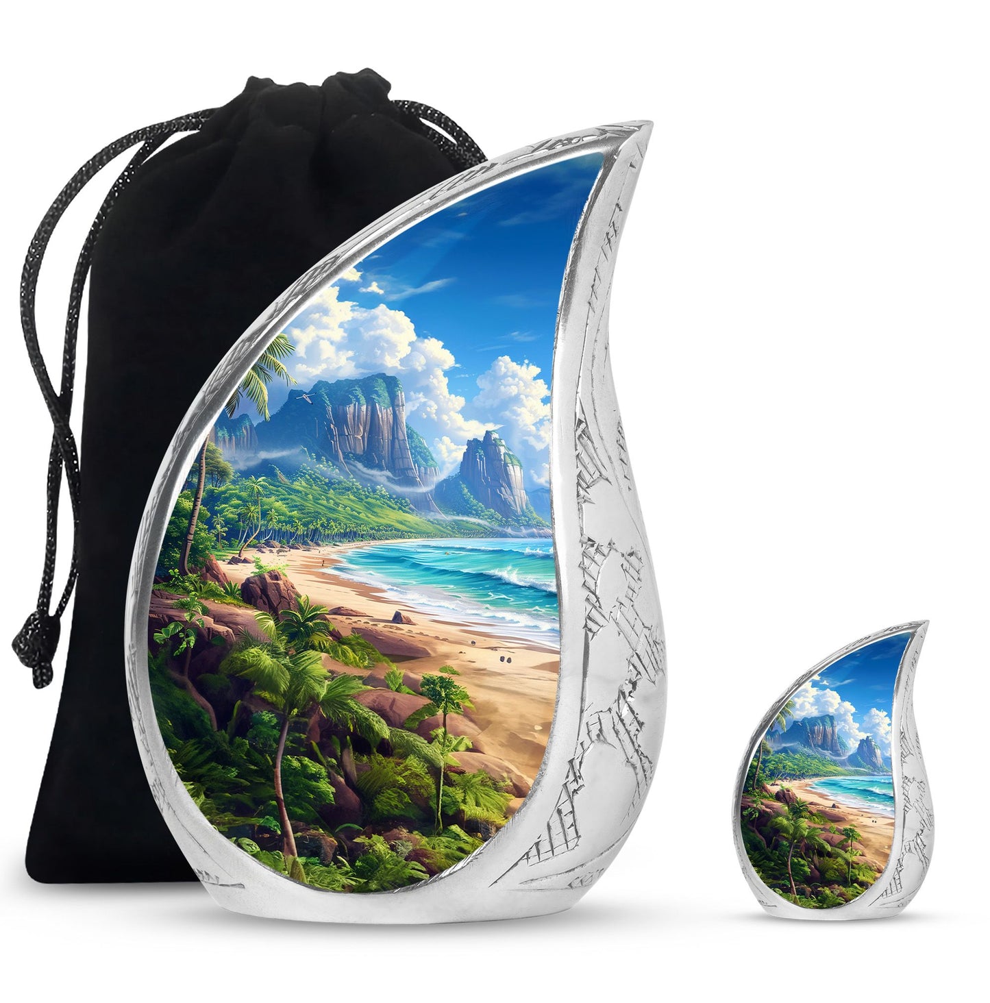 Beach Theme Large Urn With 1 Keepsake Urn