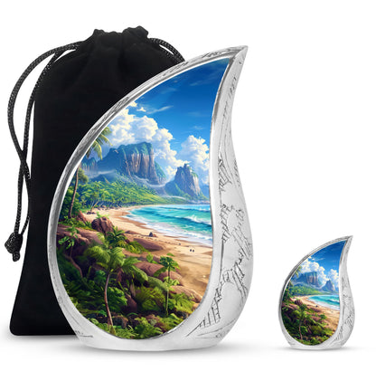Beach Theme Large Urn With 1 Keepsake Urn