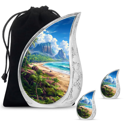 Beach Theme Large Urn With 2 Keepsake Urn