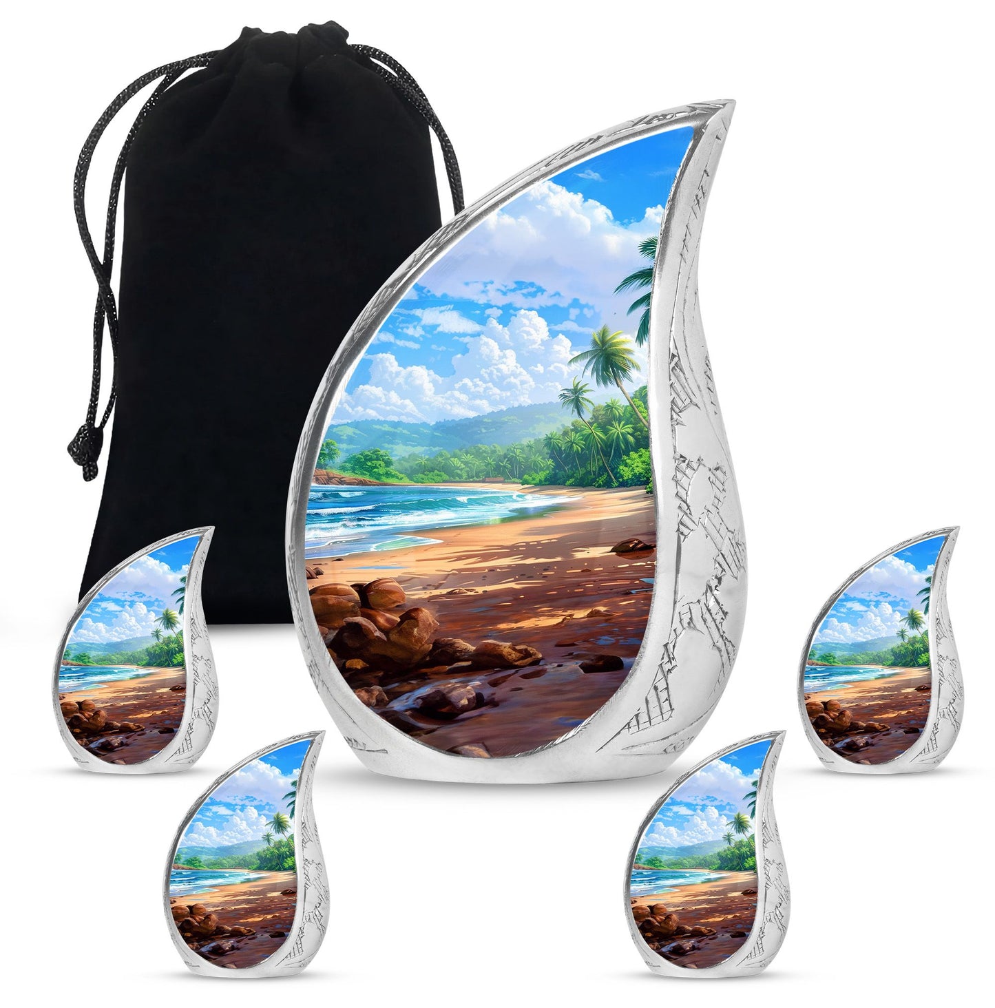 Beach Theme Large Urn With 4 Keepsake Urn