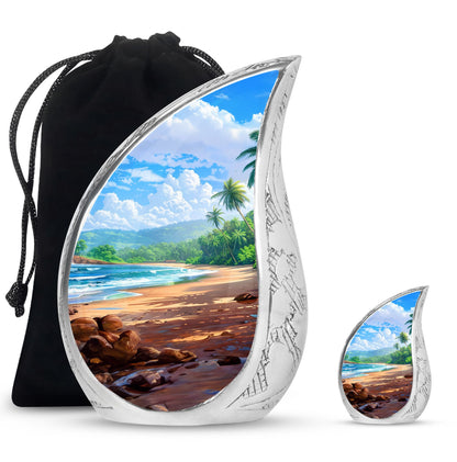 Beach Theme Large Urn With 1 Keepsake Urn