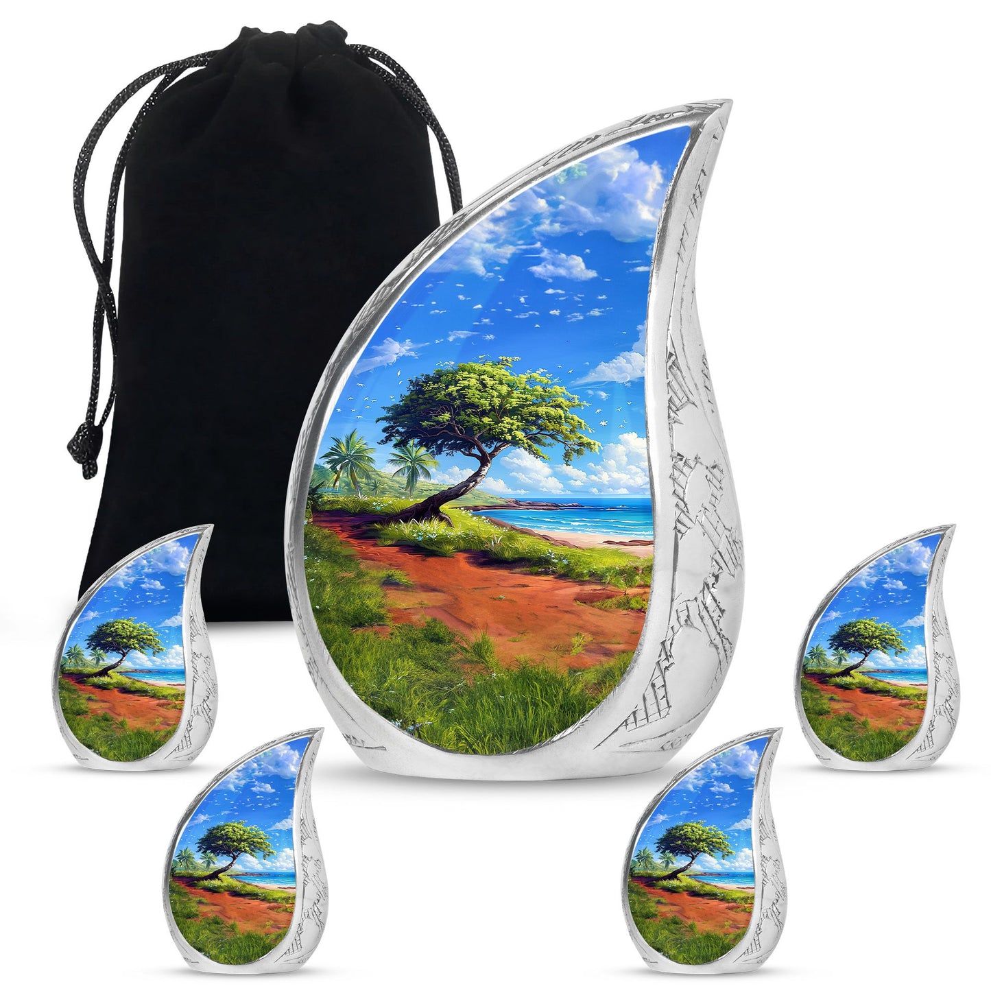 Beach Theme Large Urn With 4 Keepsake Urn