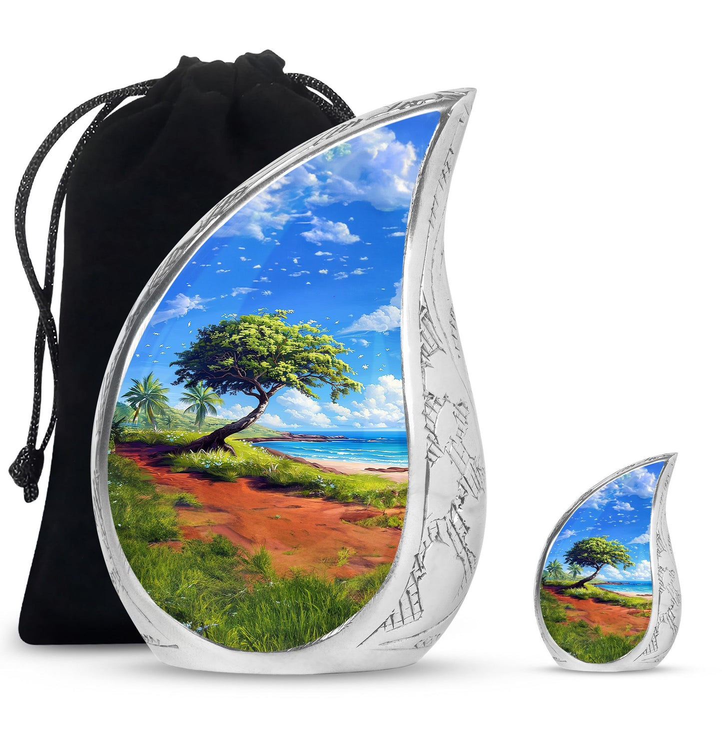 Beach Theme Large Urn With 1 Keepsake Urn