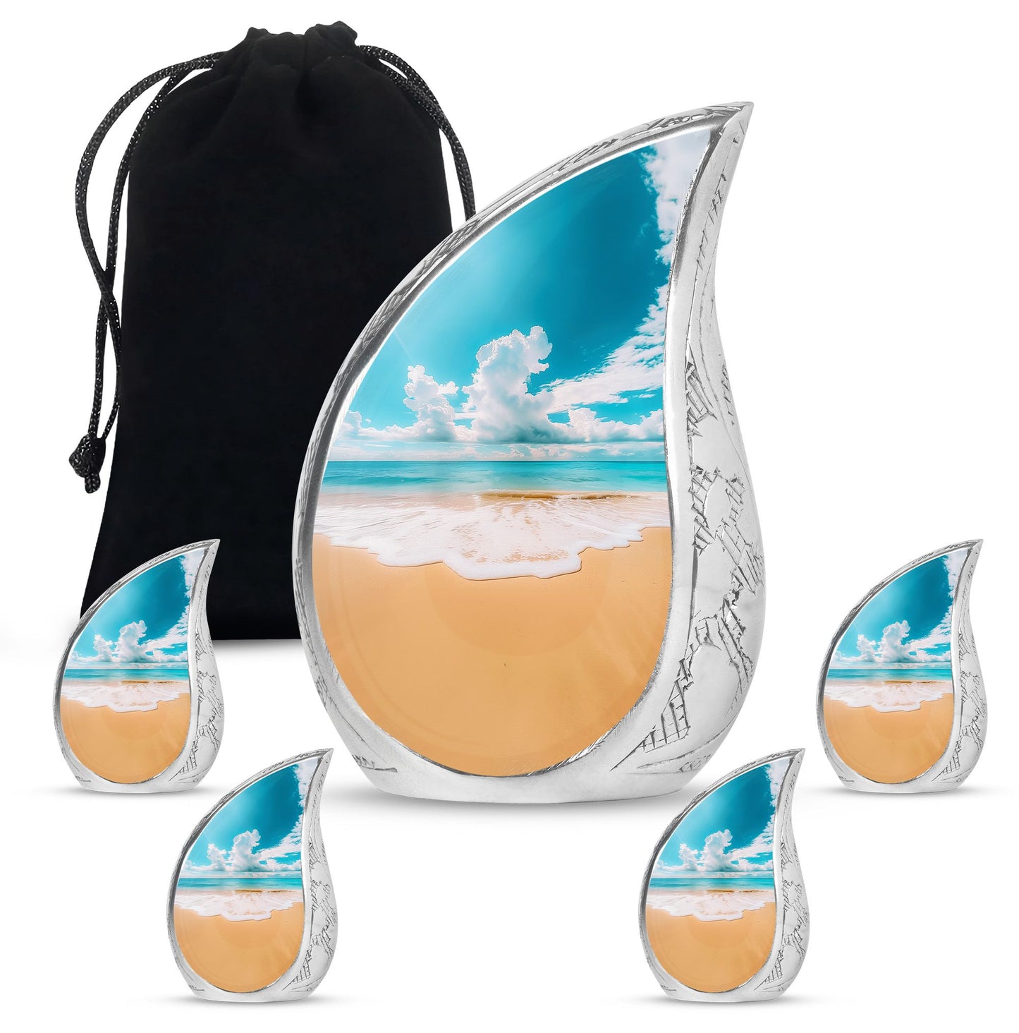 Beach Theme Large Urn With 4 Keepsake Urn