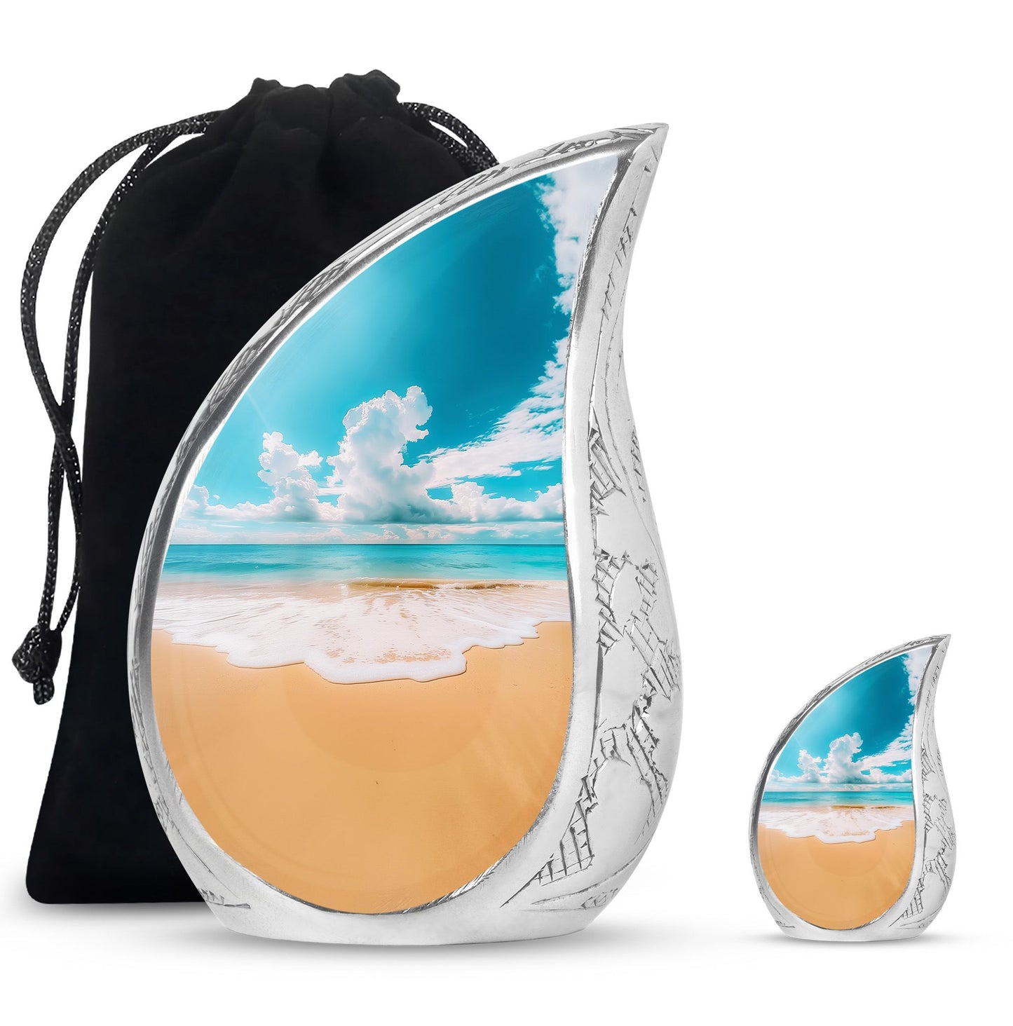 Beach Theme Large Urn With 1 Keepsake Urn