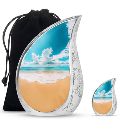 Beach Theme Large Urn With 1 Keepsake Urn