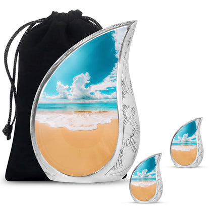 Beach Theme Large Urn With 2 Keepsake Urn