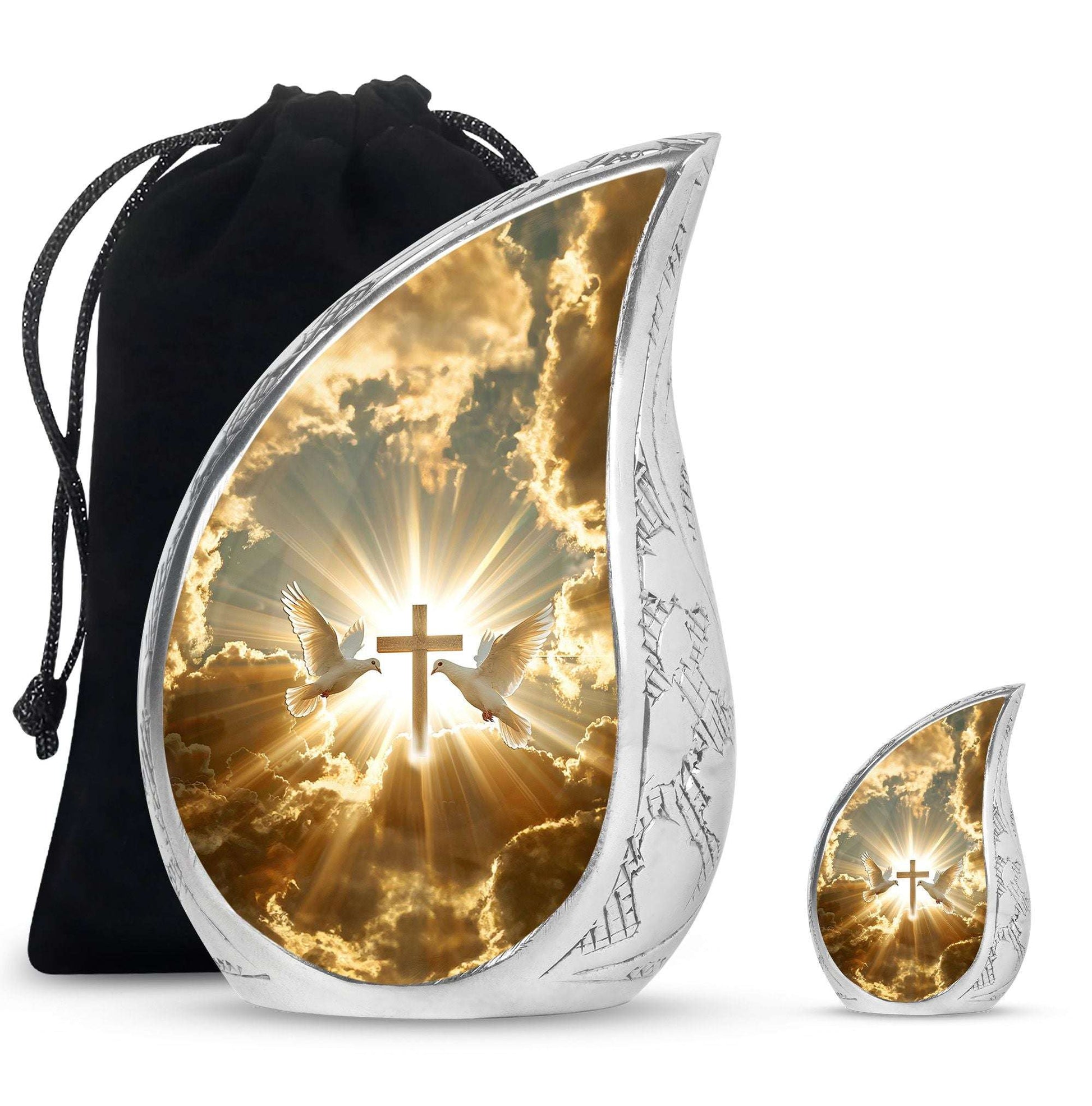 Dove Theme Large Urn With 1 Keepsake Urn