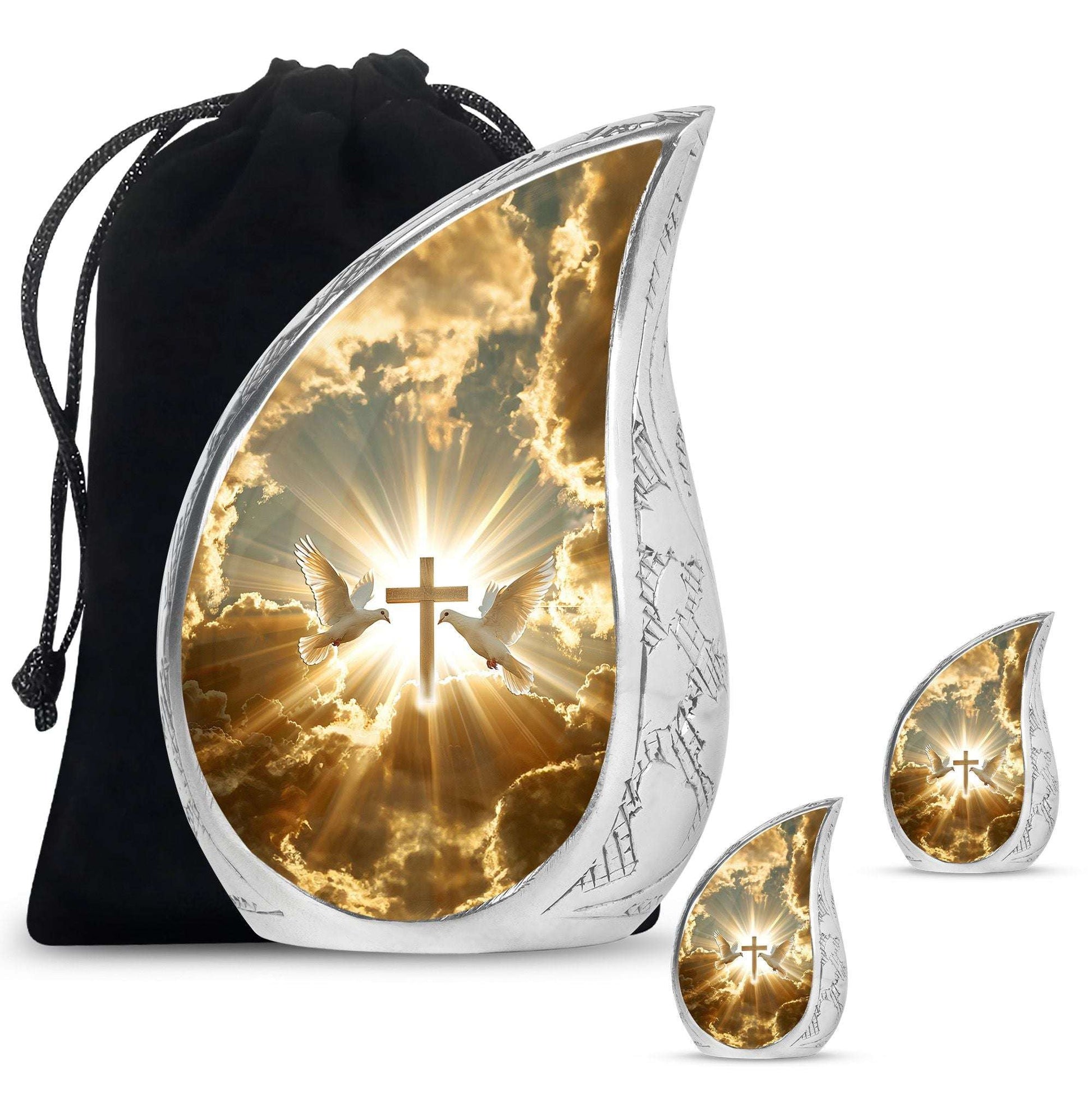 Dove Theme Large Urn With 2 Keepsake Urn