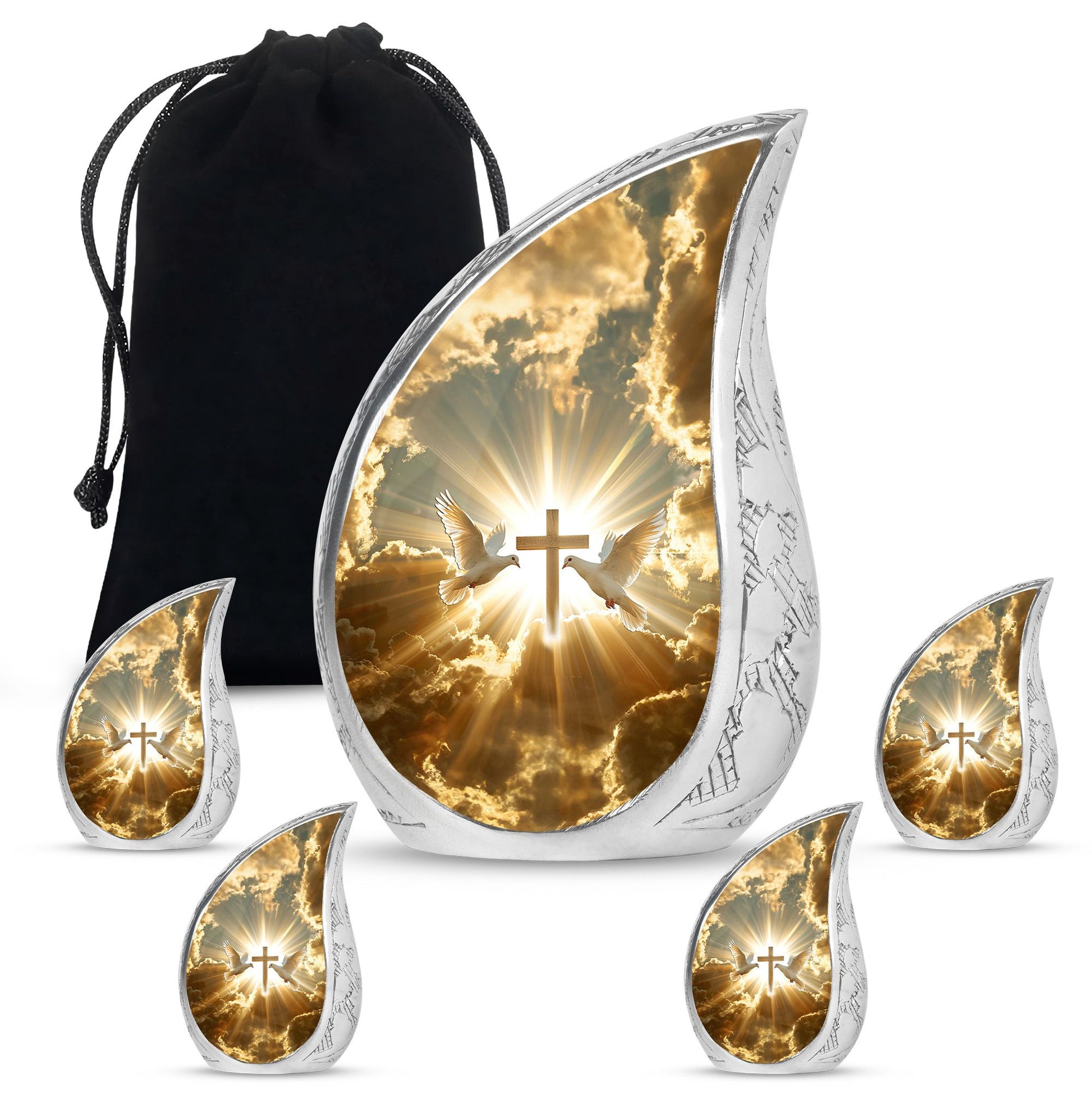 Dove Theme Large Urn With 4 Keepsake Urn