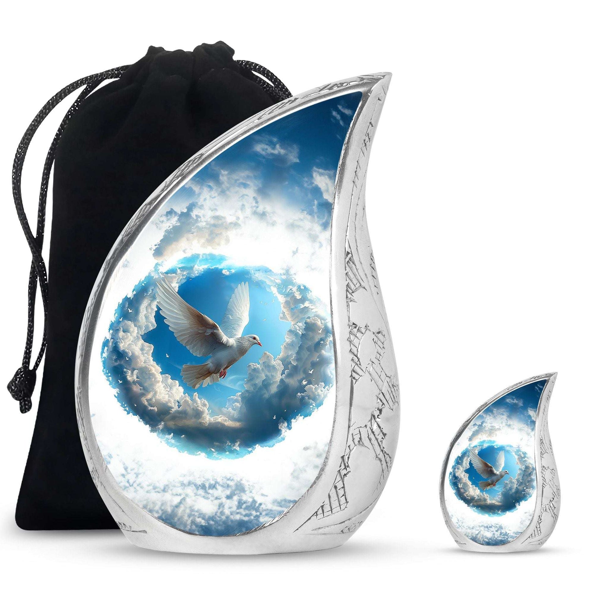 Dove Theme Large Urn With 1 Keepsake Urn