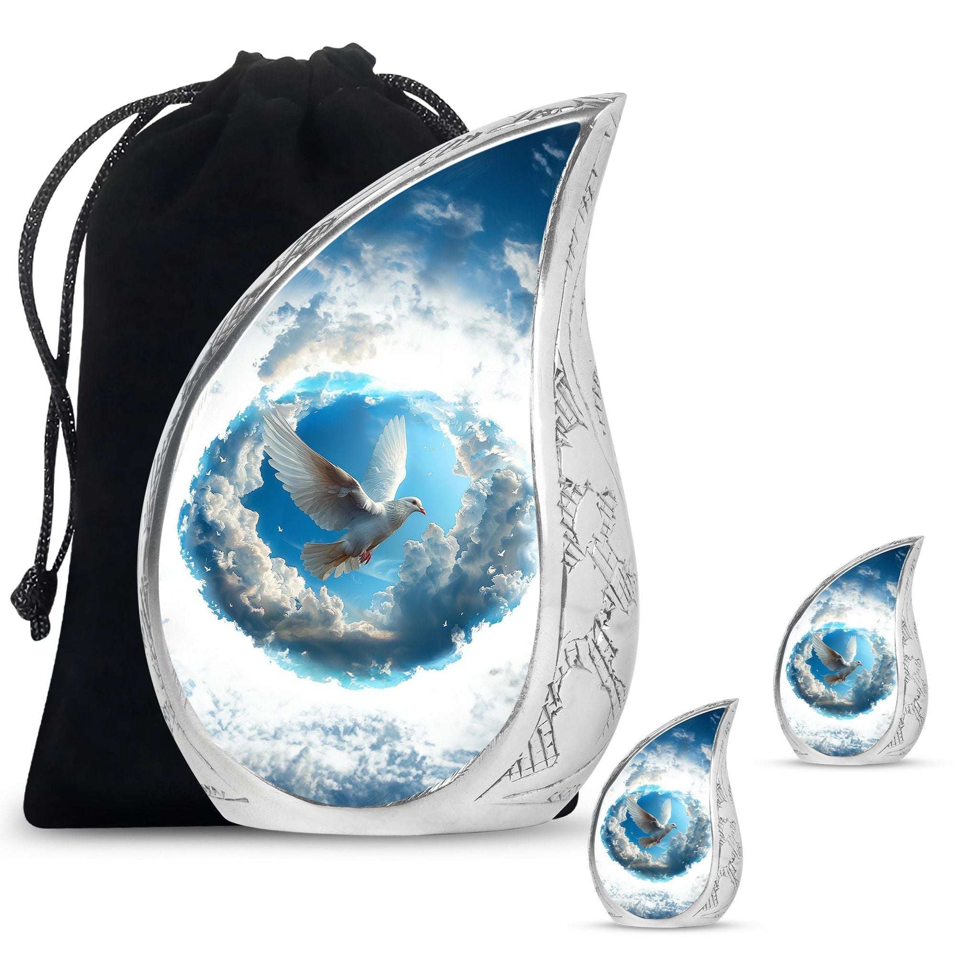 Dove Theme Large Urn With 2 Keepsake Urn