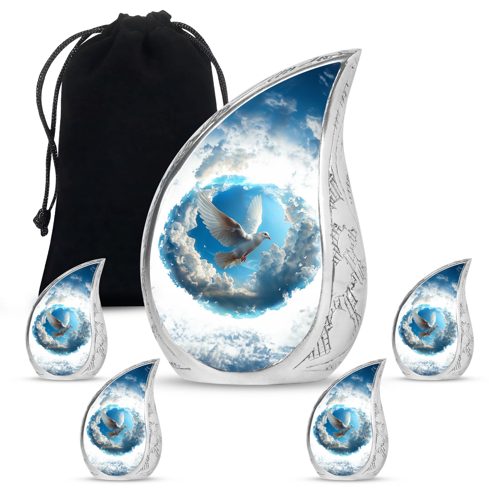 Dove Theme Large Urn With 4 Keepsake Urn