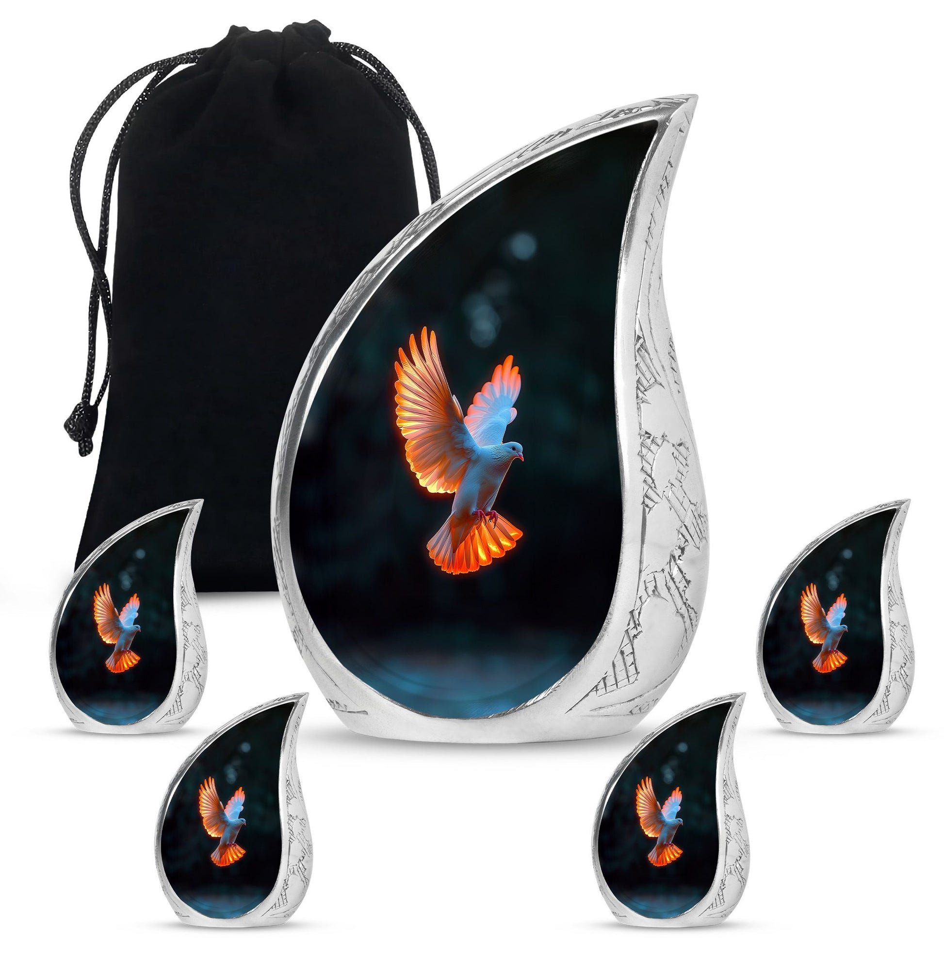 Dove Theme Large Urn With 4 Keepsake Urn