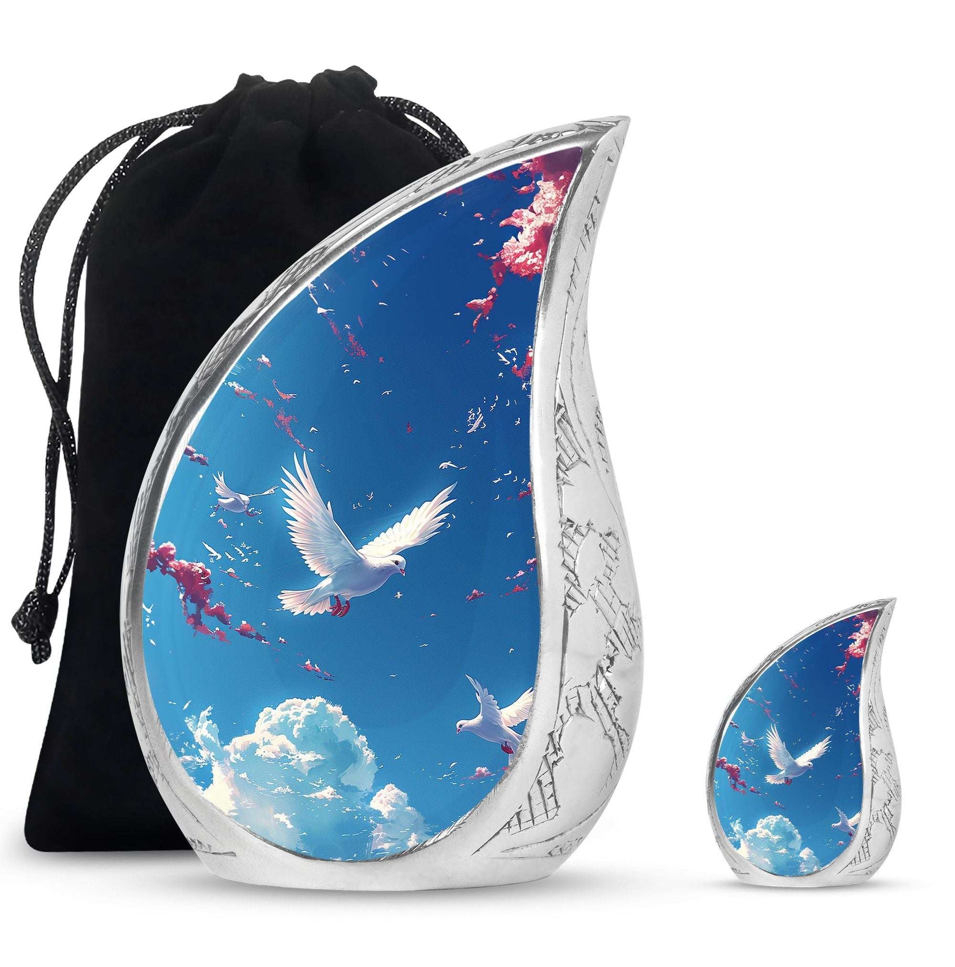 Dove Theme Large Urn With 1 Keepsake Urn