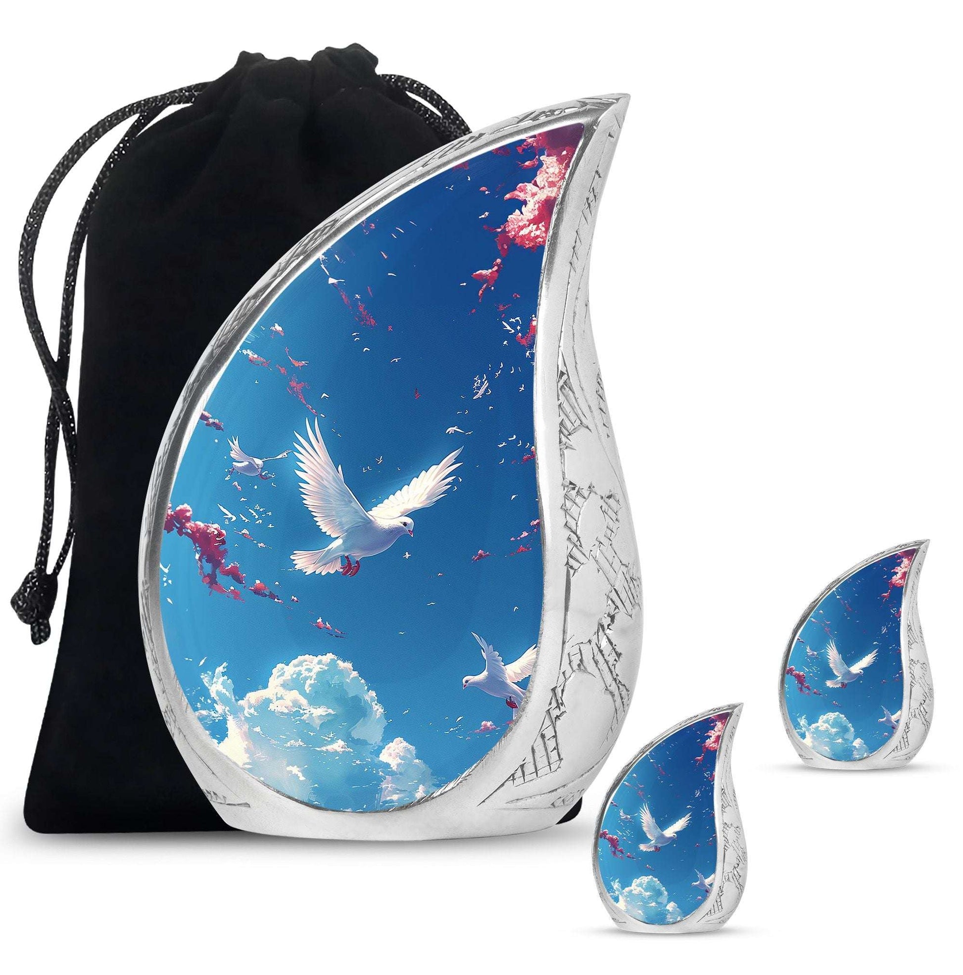 Dove Theme Large Urn With 2 Keepsake Urn