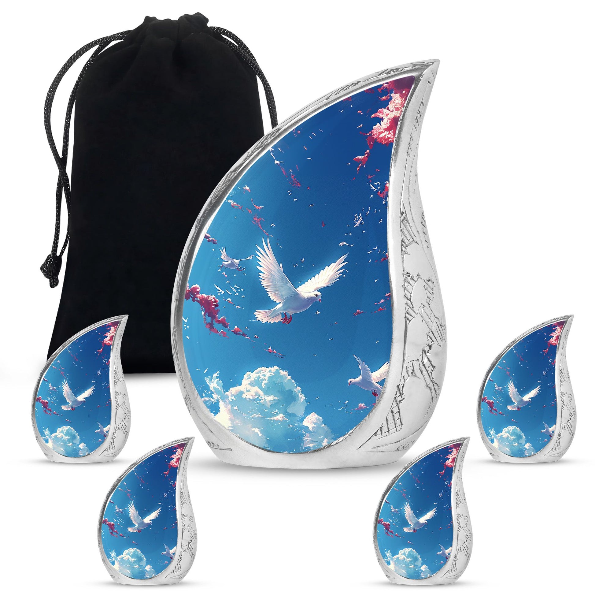 Dove Theme Large Urn With 4 Keepsake Urn