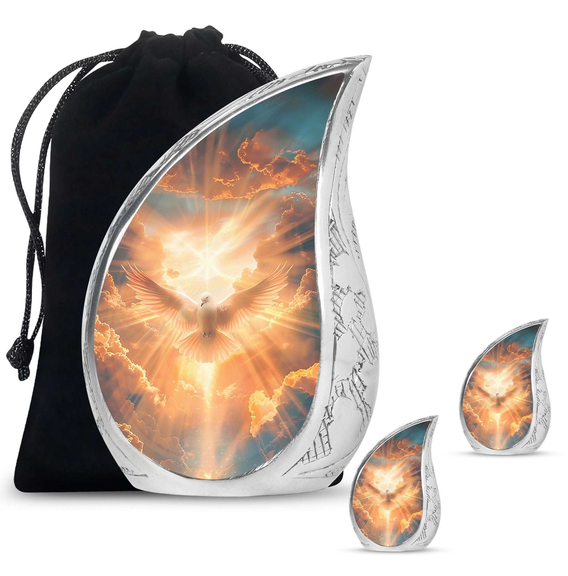 Dove Theme Large Urn With 2 Keepsake Urn