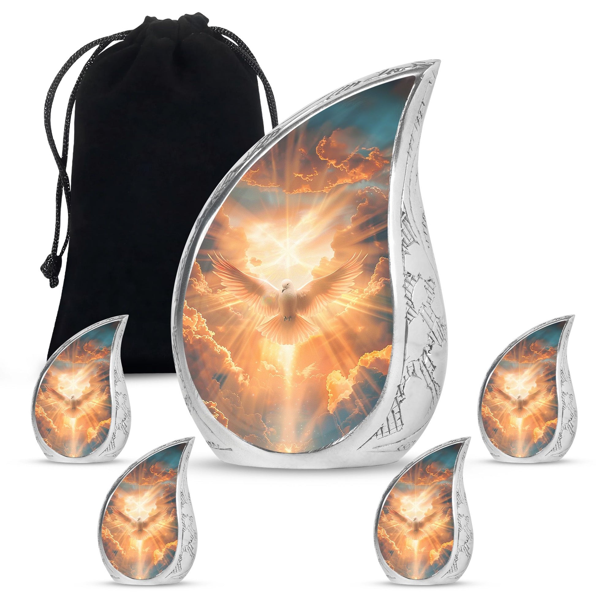 Dove Theme Large Urn With 4 Keepsake Urn