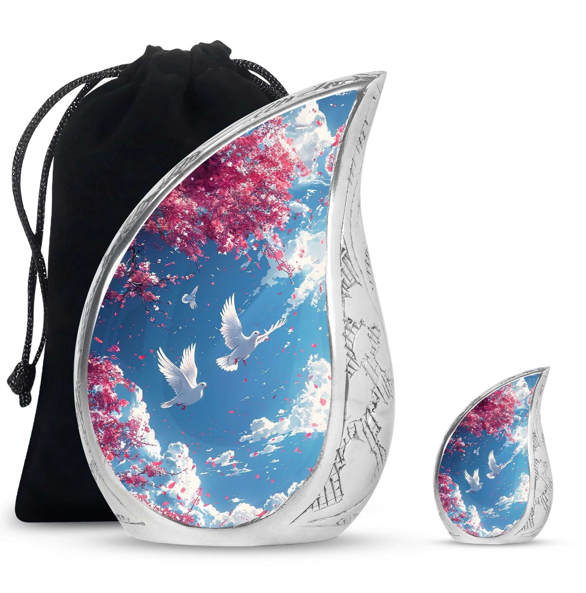 Dove Theme Large Urn With 1 Keepsake Urn