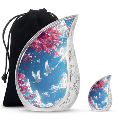 Dove Theme Large Urn With 1 Keepsake Urn