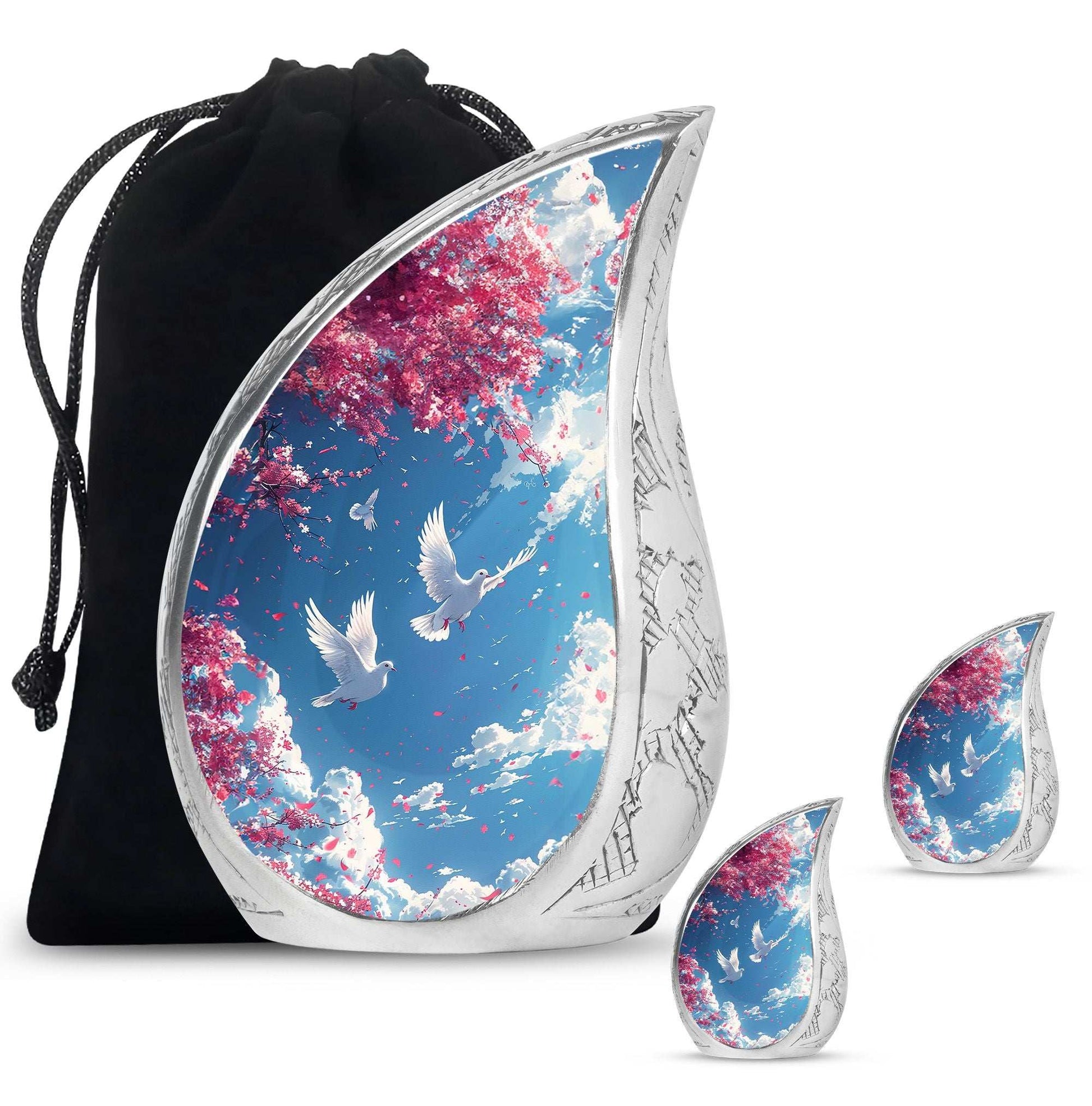 Dove Theme Large Urn With 2 Keepsake Urn