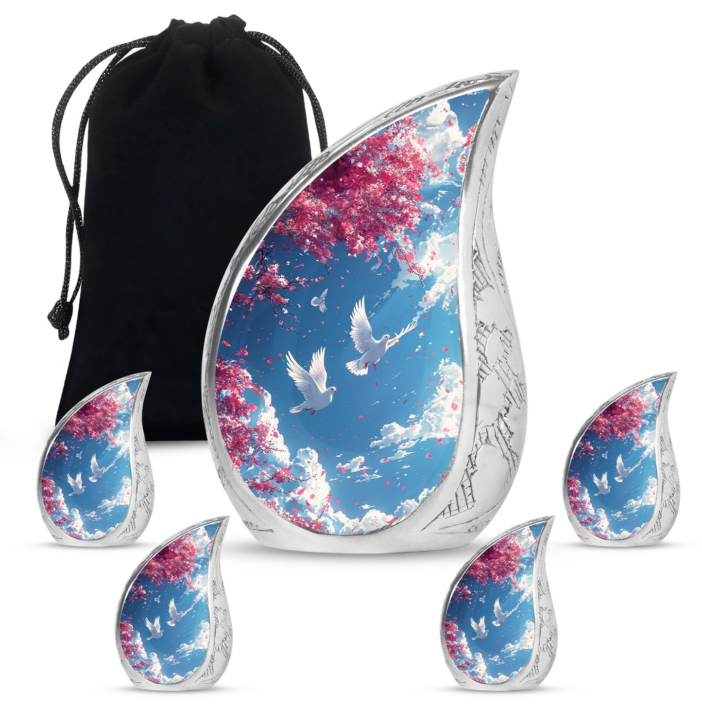 Dove Theme Large Urn With 4 Keepsake Urn