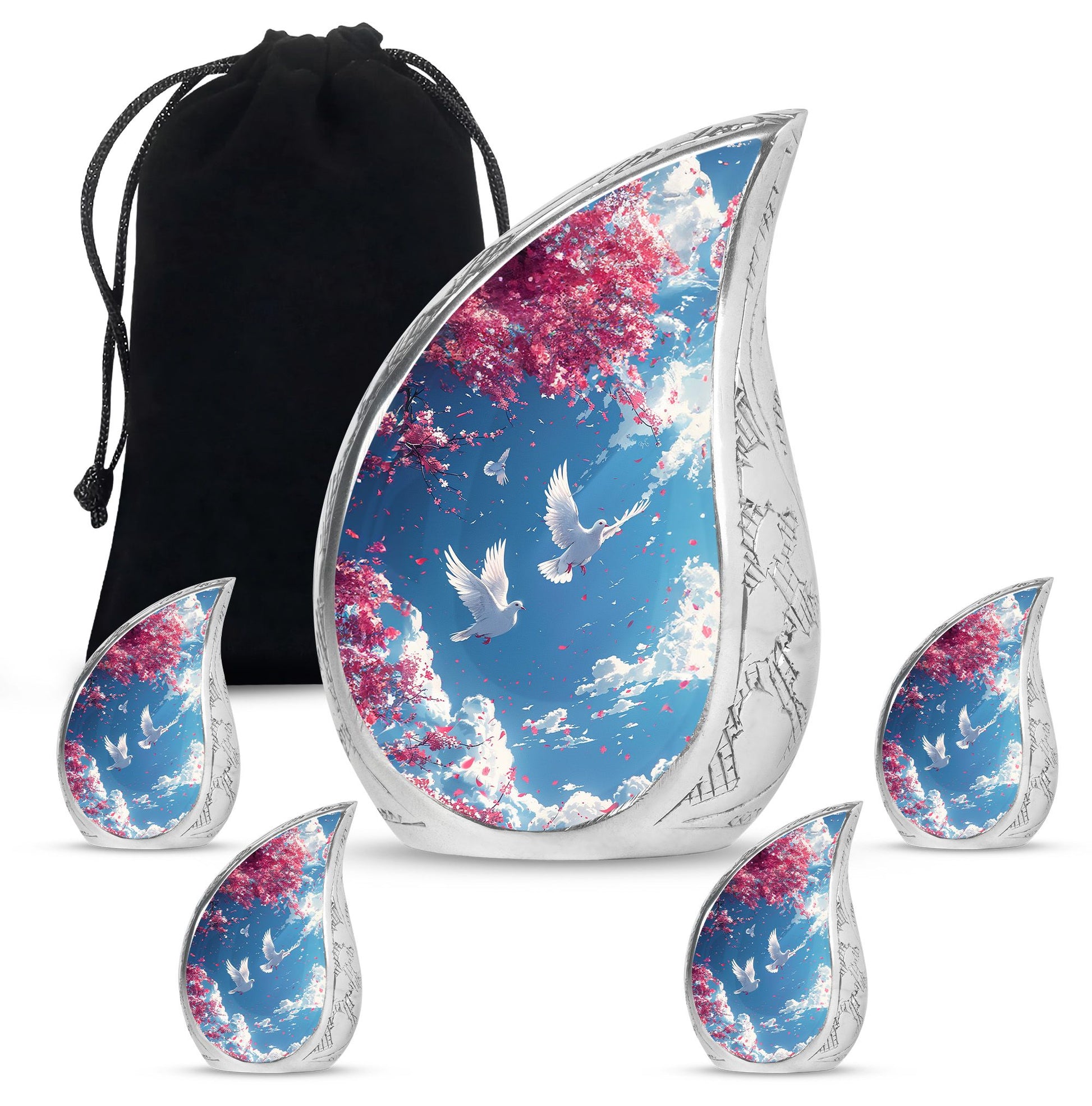 Dove Theme Large Urn With 4 Keepsake Urn