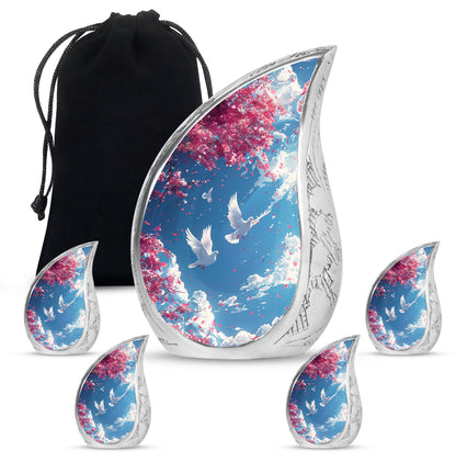 Dove Theme Large Urn With 4 Keepsake Urn