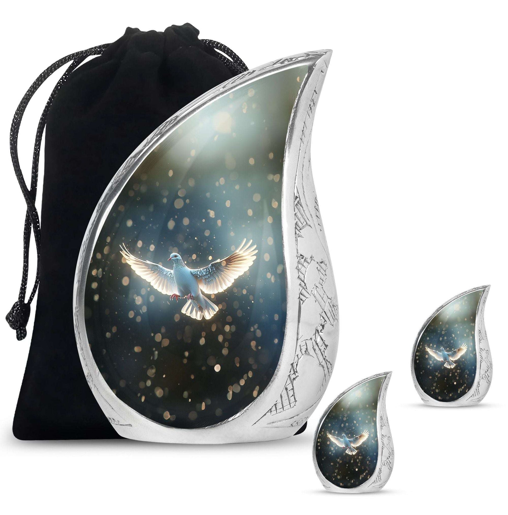 Dove Theme Large Urn With 2 Keepsake Urn