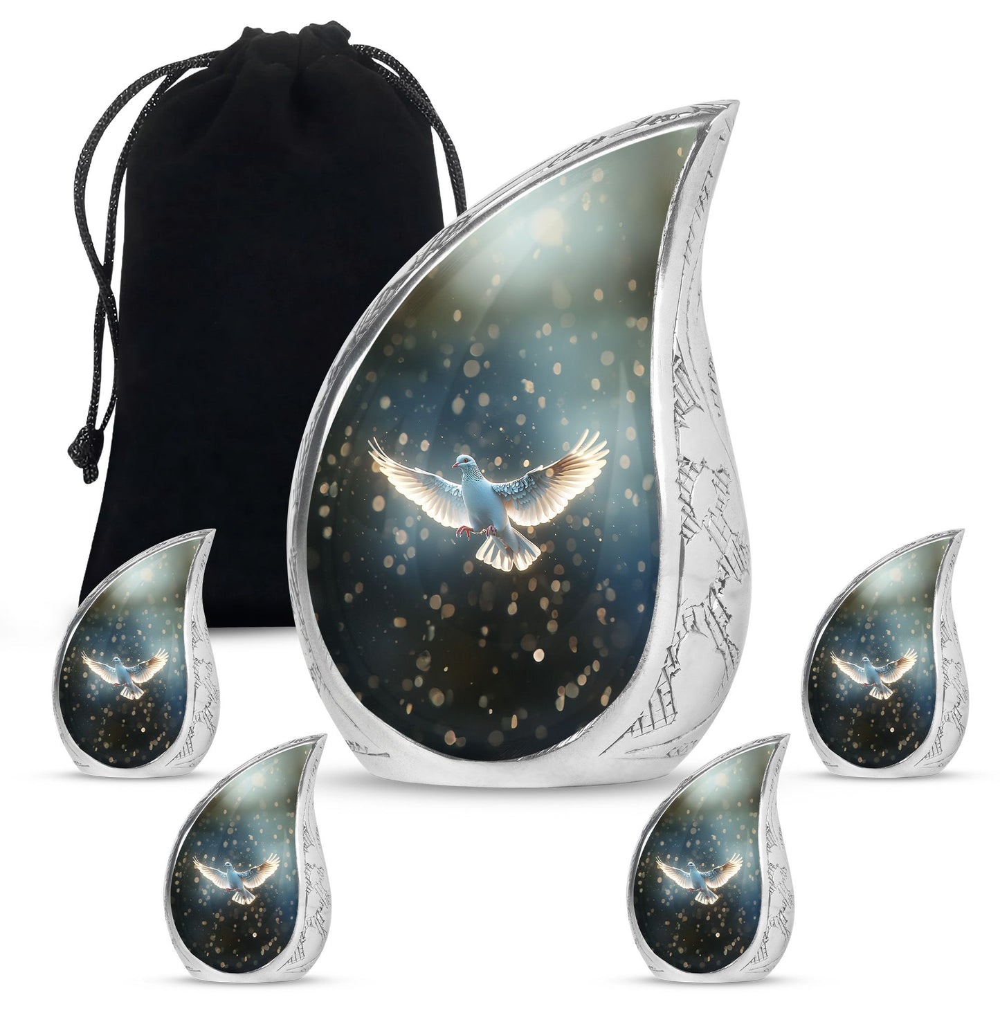 Dove Theme Large Urn With 4 Keepsake Urn