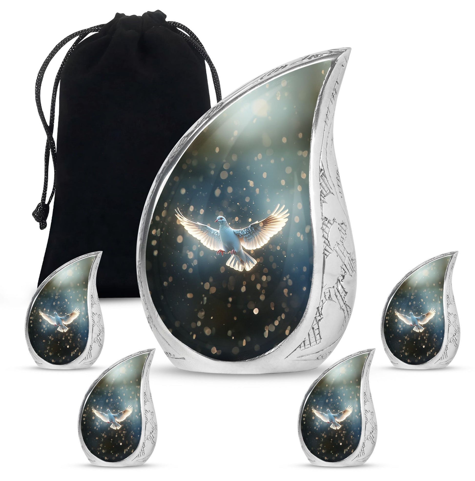 Dove Theme Large Urn With 4 Keepsake Urn