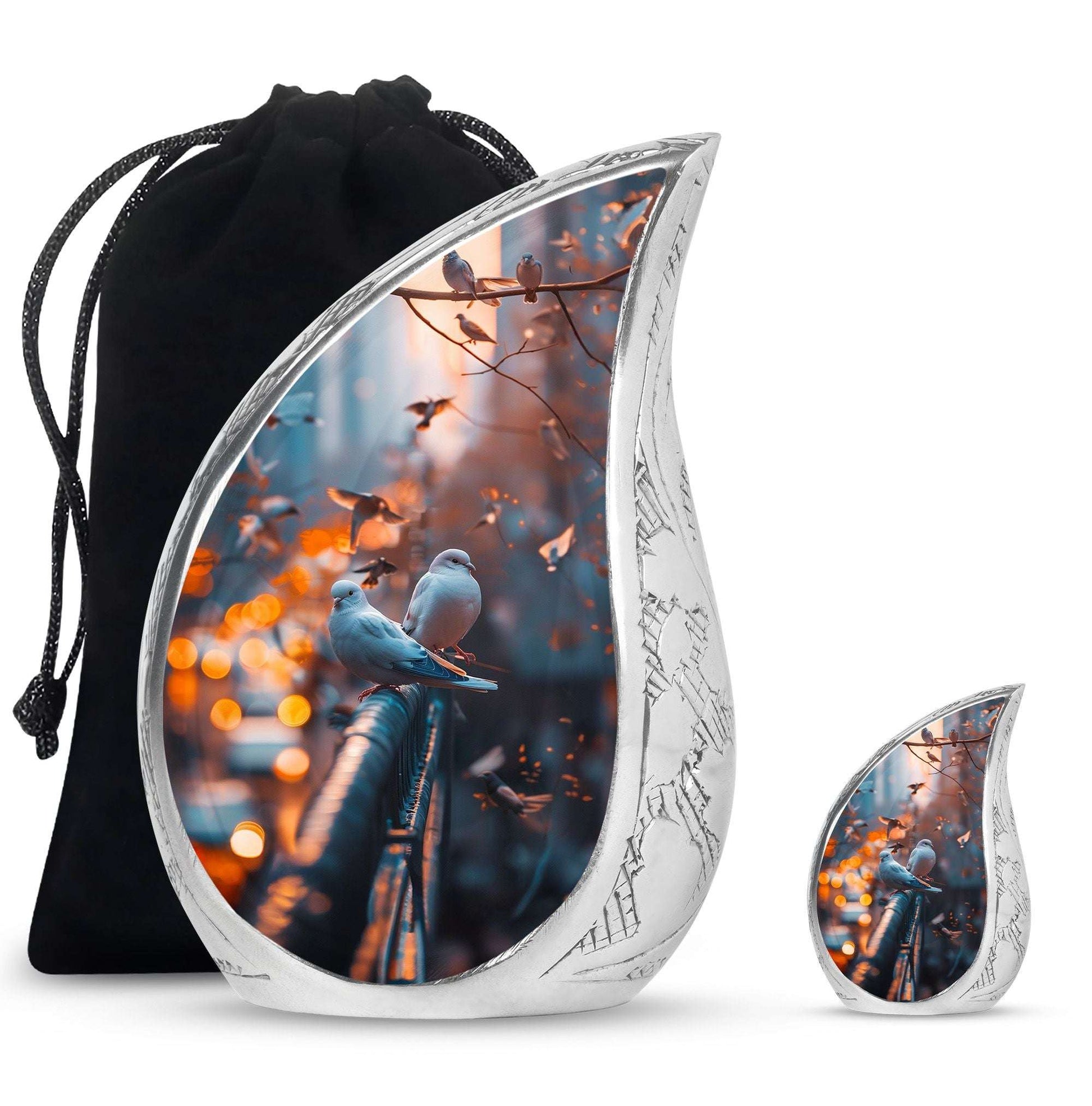 Dove Theme Large Urn With 1 Keepsake Urn