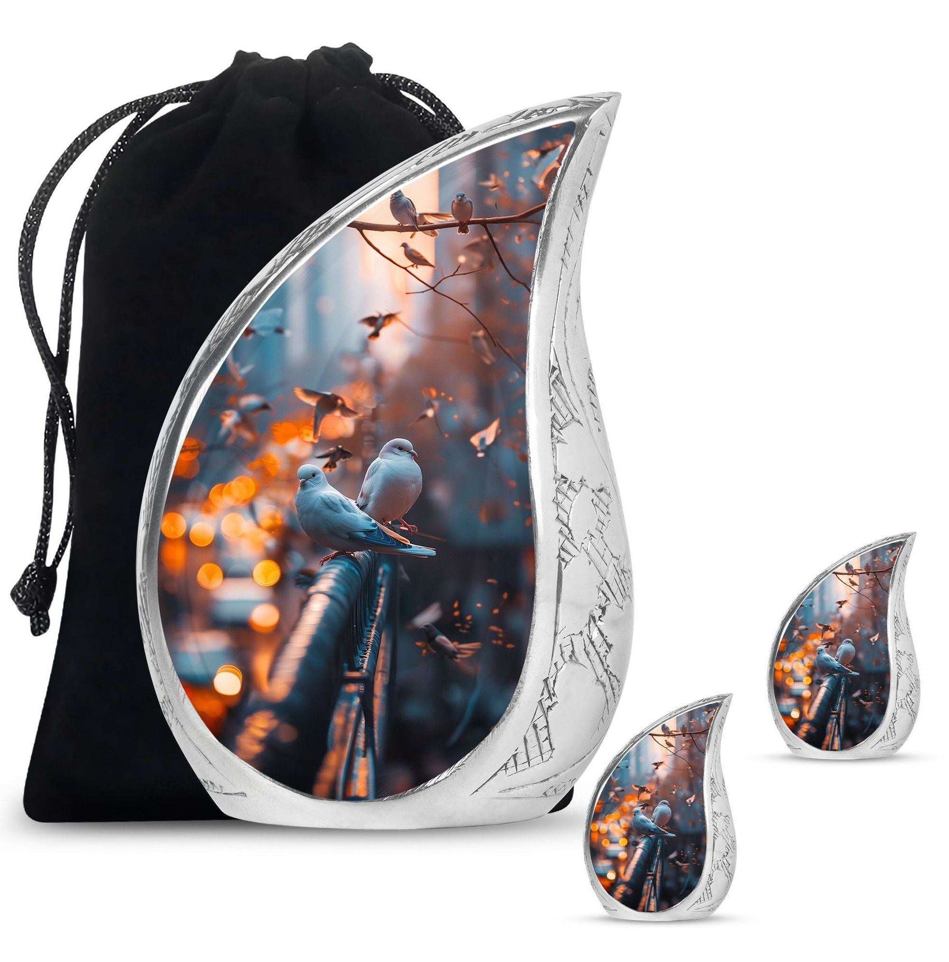 Dove Theme Large Urn With 2 Keepsake Urn