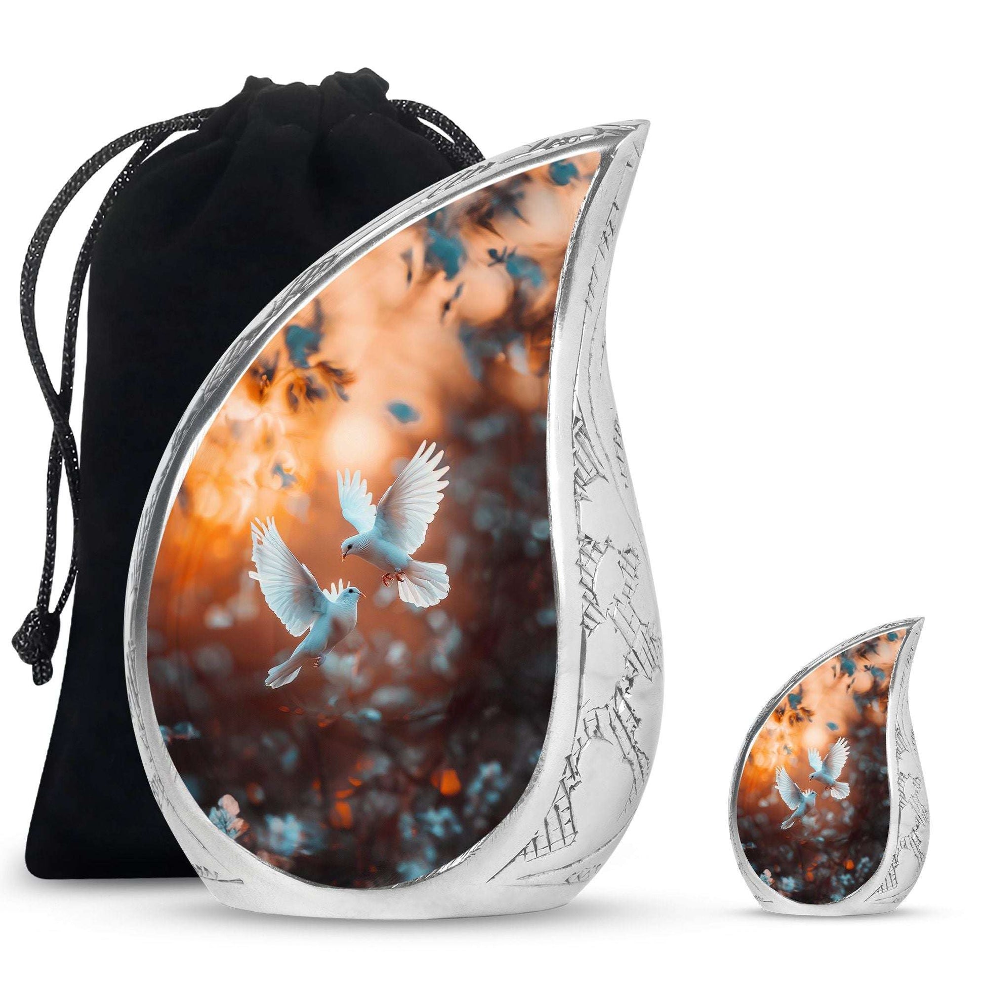 Dove Theme Large Urn With 1 Keepsake Urn